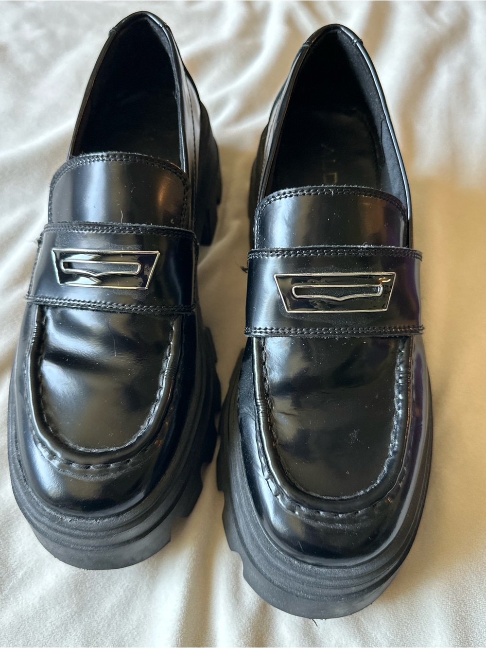 Aldo Grandwalk Lug Sole Patent Loafers Black